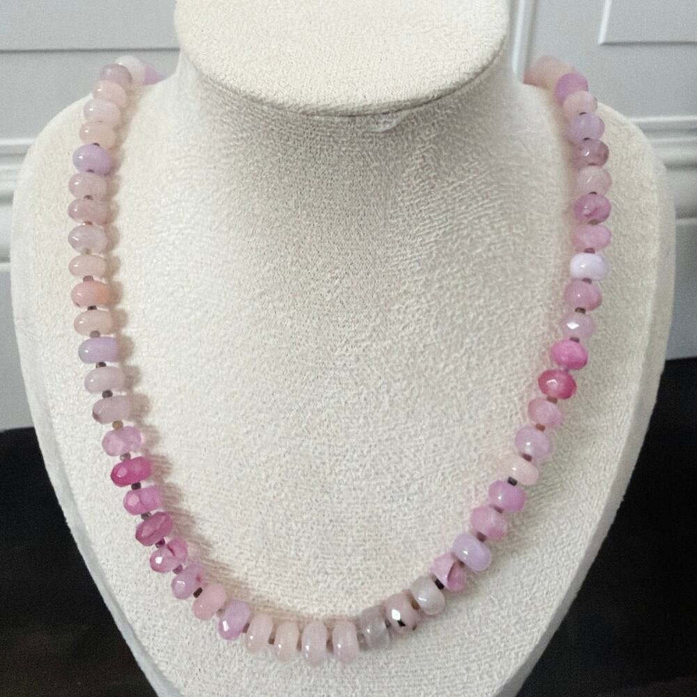 Second Bloom Studio Artisan Made Pink Ombre Gemstone Necklace 21" Silver C Clasp